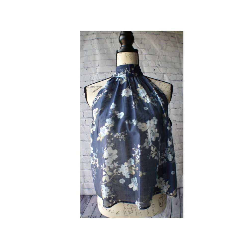 Wayf Navy Blue Floral Halter Neck Blouse